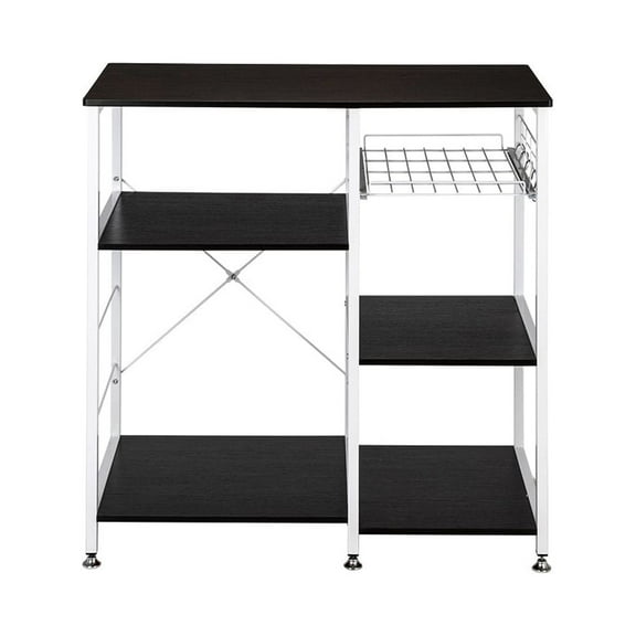 3-Tier Small Kitchen Utility Carts with Wire Basket and 5 Shelving Unit, 35.4" x 15.7" x 33" Rolling Utility Cart Trolley Storage Cart with 5 Hooks, for Kitchen Office Bathroom, 176lbs, Black, S6570