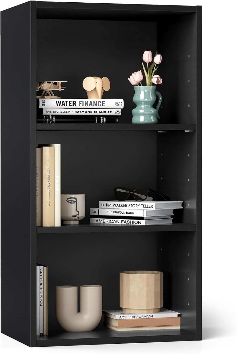 3 Tier Small Open Bookshelf, Short Bookcase with 2 Adjustable Shelves ...