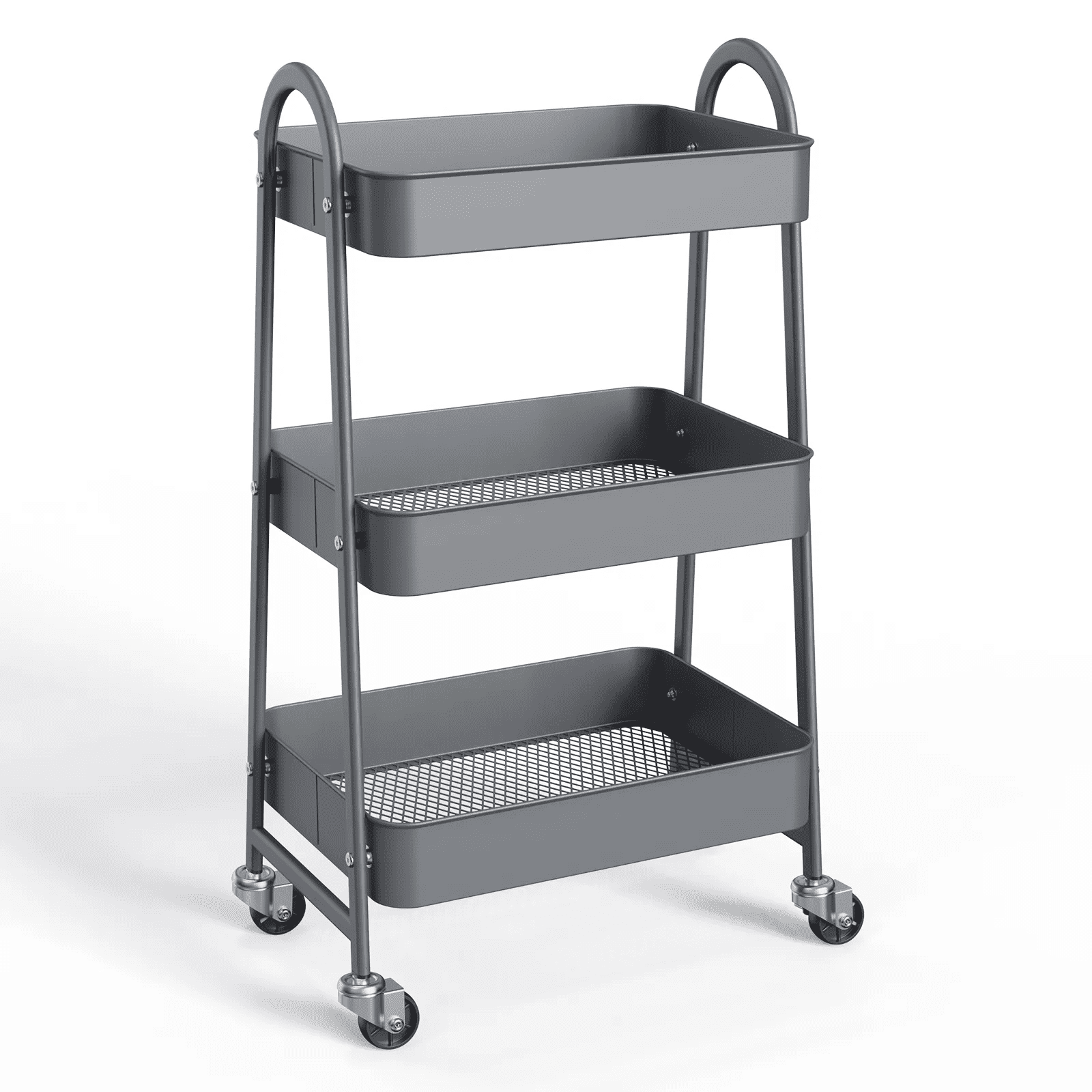 Gray Metal 3-Tier Rolling Kitchen Storage Cart