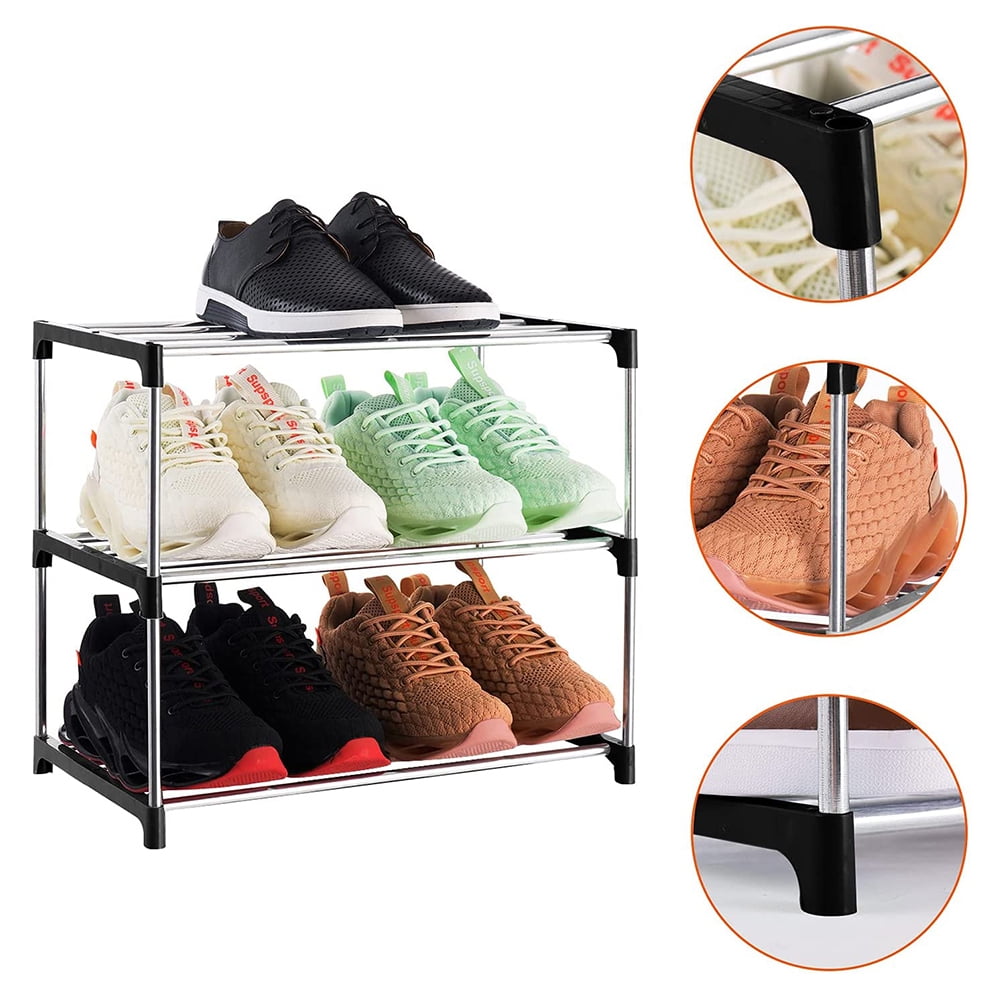  Hockmez 4-Tier Small Shoe Rack .Stackable Shoe Shelf Storage  Organizer for Entryway Hallway Closet Bathroom Living Room (Black) : Home &  Kitchen
