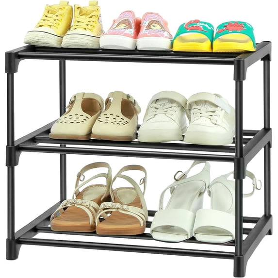 3-Tier Small Shoe Racks, Narrow Shoe Rack for 5-6 Pairs Shoe Storage, Shoe Racks for Small Place,Lightweight Stackable Shoe Shelf Organizer for Closet,Black