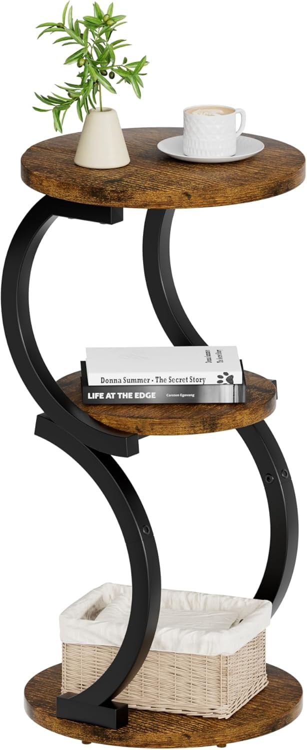 3-Tier Small Side Table, Round End Table for Living Room, S-Shaped ...