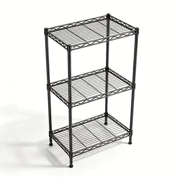 3-Tier Small Storage Shelf, Compact Metal Wire Rack for Bathroom Counter, Kitchen & Dorm Organization, Adjustable Mini Shelving Unit, 18"W x 12"D x 35"H, Black