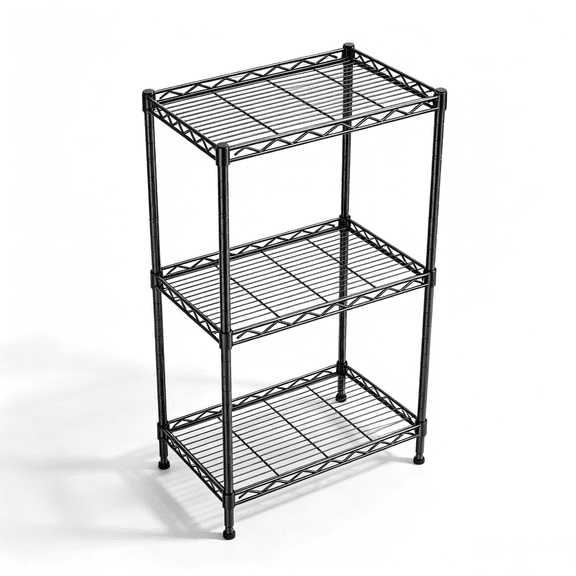 3-Tier Small Storage Shelf, Compact Metal Wire Rack for Bathroom Counter, Kitchen & Dorm Organization, Adjustable Mini Shelving Unit, 18"W x 12"D x 35"H, Black