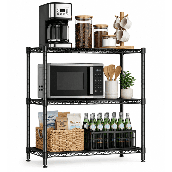 3-Tier Small Wire Shelving Unit,Adjustable Metal Storage Rack for Kitchen,Pantry & Laundry Room,Stable Black Organizer Shelf,24"W x 14"D x 30"H