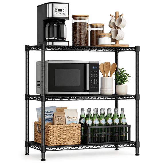 3-Tier Small Wire Shelving Unit,Adjustable Metal Storage Rack for Kitchen,Pantry & Laundry Room,Stable Black Organizer Shelf,24"W x 14"D x 30"H