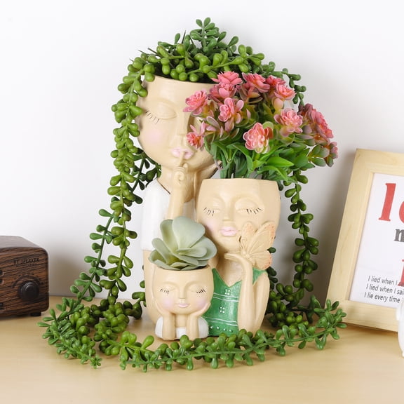 3Tier Smiling Face Planter with Butterfly, Cute Family Face Flower Pot with 3 Planting Holes for Indoor/Outdoor Decor