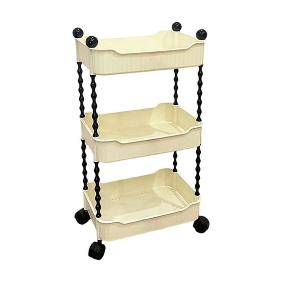 3-Tier Snack Cart with Lockable Wheels, Multifunctional Mobile Storage Rack for Kitchen, Bathroom, Living Room, Ventilated Shelves, Durable Plastic Organizer