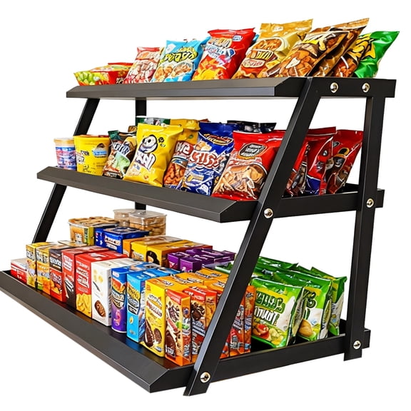 3 Tier Snack Organizer For Countertop, Metal Candy Display Rack, Tiered Cupcake Display Stand, 17.7 x 13 x 15.7 in, Black Snack Rack, Kitchen, Party, Wedding