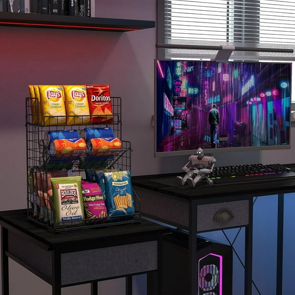 3-Tier Snack Organizer Rack with Adjustable Tilting Design for Pantry, Kitchen, Bathroom Storage