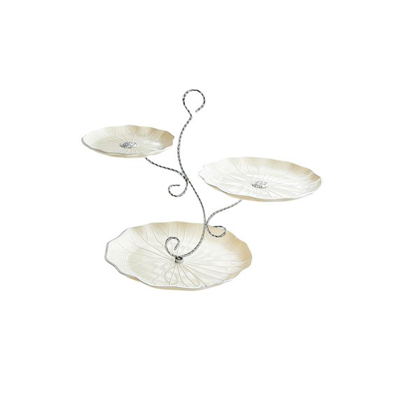 3-Tier Snack Tray Large Capacity Fruit Candy Serving Platter with Handle Leaf Design Plastic Tray for Home Kitchen or Party 1-Piece Set