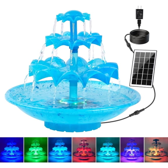 3-Tier Solar Fountain Pump with LED Lights, 24H Outdoor Water Feature, Detachable Design, Multi-Function Bird Bath Water Fountain for Garden Patio Yard Backyard Pond, 3.5W