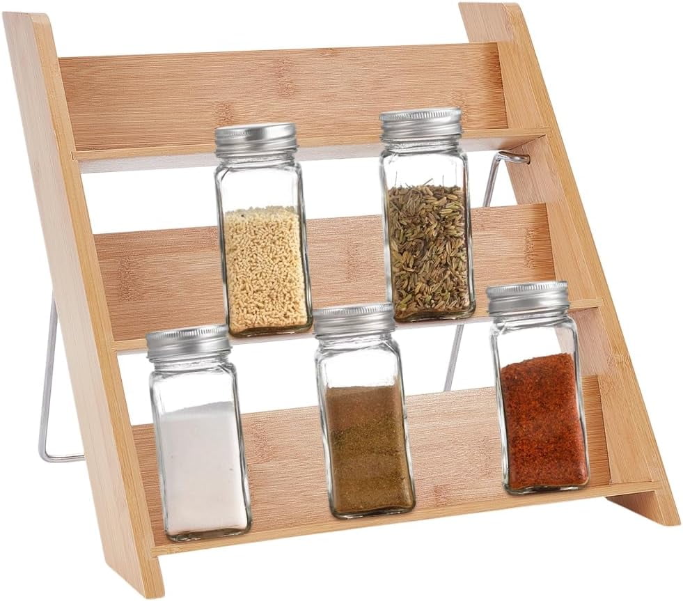 3 Tier Spice Organizer Bamboo Display Riser Wooden Spice Tiered ...