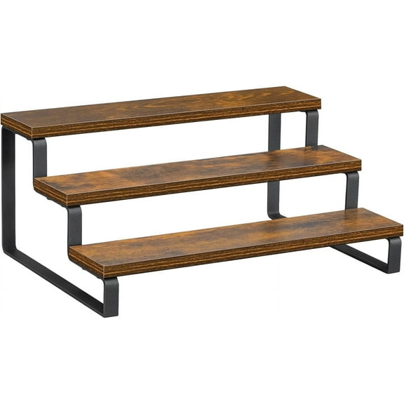 3-Tier Spice Rack, 13.8 Inch Wood Step Shelf Countertop Spice Storage Holder, Kitchen Pantry Cabinet Organizer Cupboard for Spice Bottles, Jars, Seasonings, Baking Supplies, Metal Frame