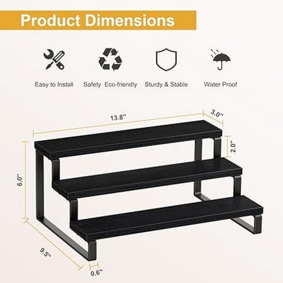 3 Tier Spice Rack, Cabinet Organizer Shelf, Wooden Spice Rack for Countertop, Kitchen Counter Storage Shelves Cupcake Stand Holder Display Stand, Black