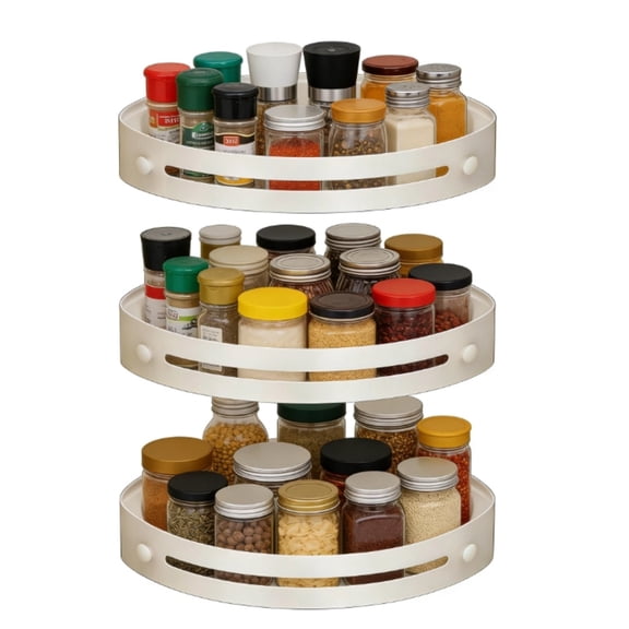 3-Tier Spice Rack, Durable PVC Countertop Corner Organizer, Space-Saving Storage Shelf for Kitchen Spices & Seasonings (White)