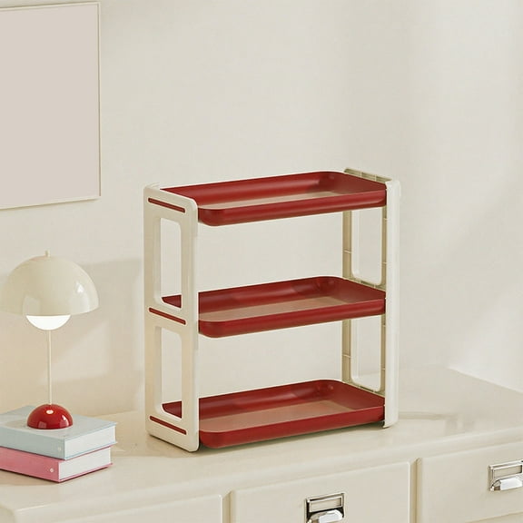 3-Tier Spice Rack Industrial Counter Shelf Desktop Storage Organizer Standing Seasoning Rack for Countertop Kitchen Office Living Room Desktop (Red)