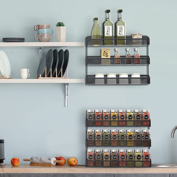 3 Tier Spice Rack Organizer, Wall Mounted or Counter-top Storage for Kitchen, Bathroom, Pantry