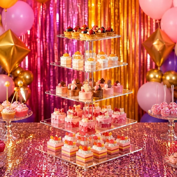 3 Tier Square Clear Acrylic Cupcake Stand, Clear Cupcake Display Stand Tower Tree, Tiered Cupcake Carrier Dessert Stands