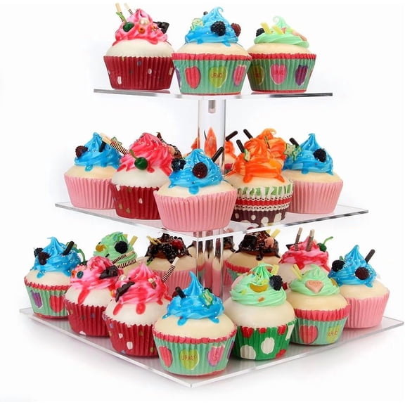 3 Tier Square Clear Cupcake Stand, Clear Cupcake Display Stand Tower Tree, Tiered Cupcake Carrier Dessert Stands