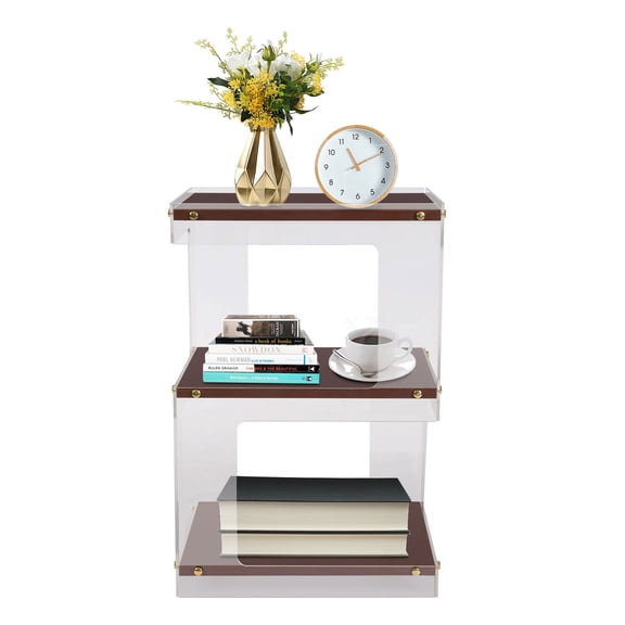 3 Tier Square Structure End Table 16x16x23in Bedside Table Tea Table Living Room 110lbs Multifunctional Nightstand with Open Storage Shelves, Indoor (Walnut Wood Color)