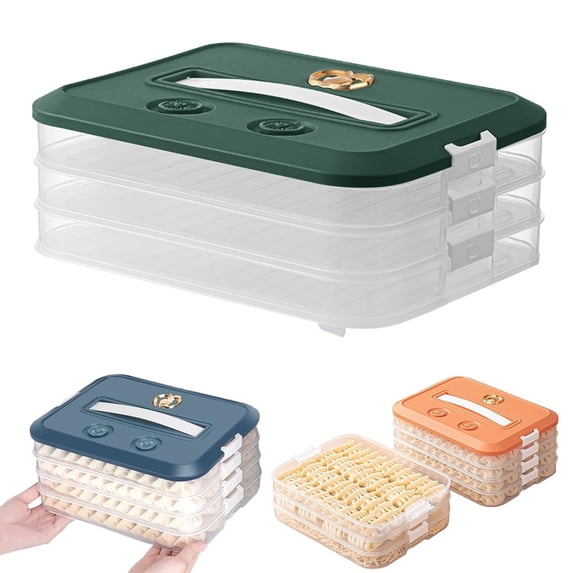3-Tier Stackable Airtight Storage Containers (12.04x9.05in) – 1PC Multi-Layer Plastic Box for Dumplings/Cookies with Timer (Green)