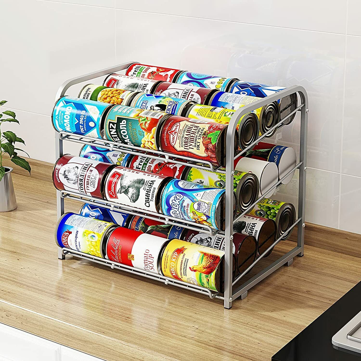 3 Tier Stackable Can Rack Organizer for food storage kitchen cabinets ...