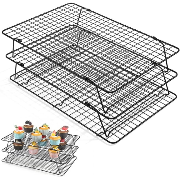 3-Tier Stackable Cooling Rack, 16.5 x 12 Inch Wire Racks, Detachable with Legs, Carbon Steel Baking Rack, for Baking Cooking Grilling, Oven and Dishwasher Safe