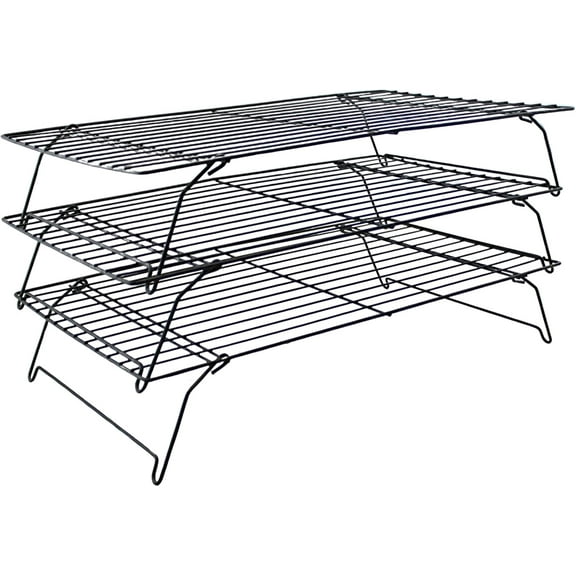 3 Tier Stackable Cooling Rack for Baking 15.75" x 10" Carbon Steel Wire Cookie Cooling Racks, Multi-Level Stackable Cookie Rack for Cakes, Pastries & Fruit Collapsible & Dishwasher Safe