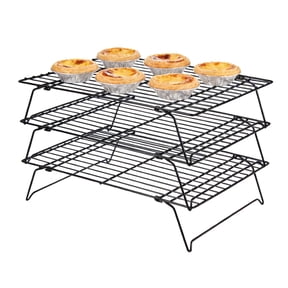 3-Tier Stackable Cooling Rack, Heavy-Duty Metal Baking Rack for Cookies, Cakes & Pizzas, Oven & Dishwasher Safe, Space-Saving Design, Black
