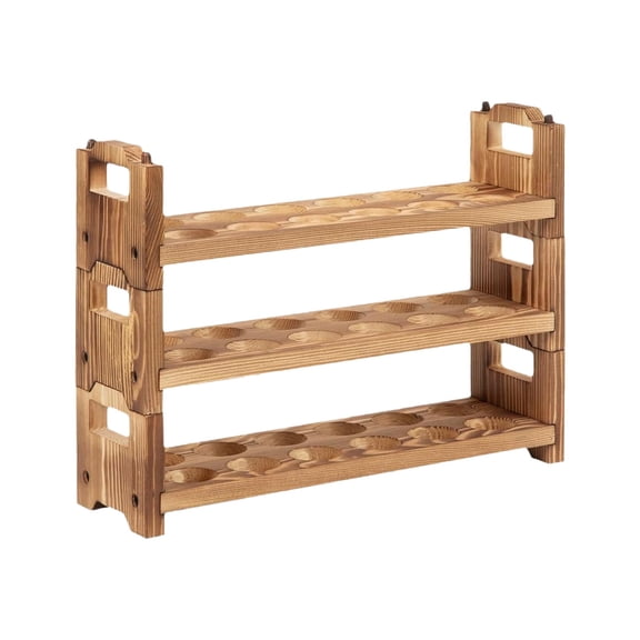 3 Tier Stackable Egg Tray for 36 Eggs Countertop Wooden Egg Holder Organizer for Fresh Eggs Farmhouse Kitchen Egg Storage Rack with Handles for Home Refrigerator Cabinet Shelf Brown