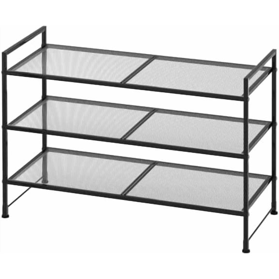 3-Tier Stackable Mesh Shoe Rack, Black
