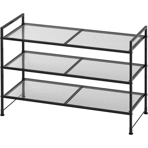 3-Tier Stackable Mesh Shoe Rack Organizer, Black, Space-Saving Shoes ...