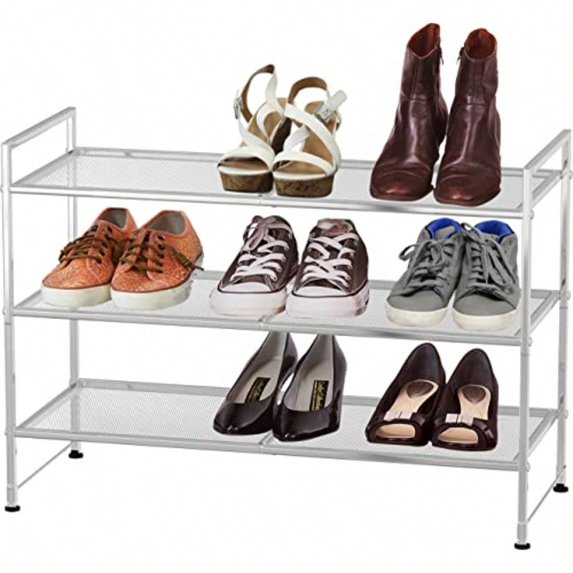 3-Tier Stackable Mesh Shoe Rack Silver