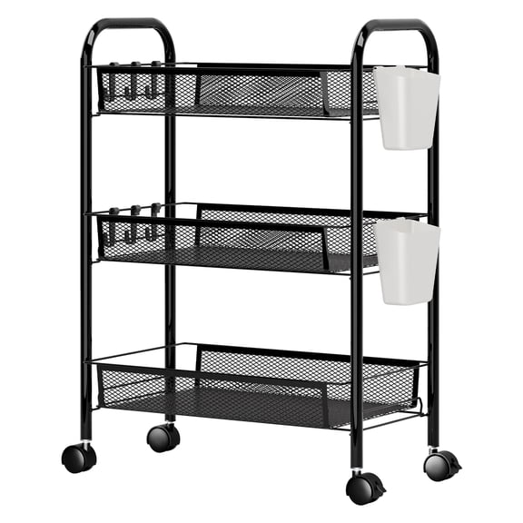 3-Tier Stackable Metal Mesh Storage Basket with 360-Degree Wheels, Rolling Kitchen Produce Organizer Cart for Fruits Vegetables, Pantry Bathroom Storage with Handles