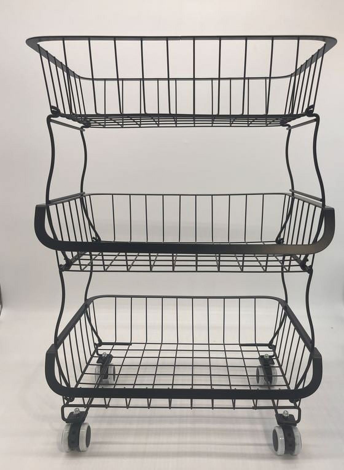 3 Tier Stackable Metal Wire Basket Cart with wheels