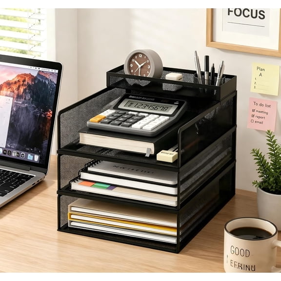 3 Tier Stackable Paper Trays for Letter Documents, Desktop File Organizers for Office Supplies