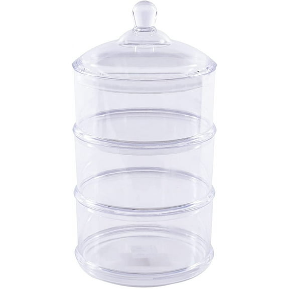 3-Tier Stackable Plastic Candy Jar with Lid Premium Acrylic Plastic BPA-Free, Decorative Canister Organizer Apothecary 6 Diameter x 12H - Clear