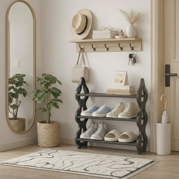 3-Tier Stackable Shoe Rack Organizer - Space Saving Plastic Shoe Shelf for Entryway and Closet - Ventilated Design for Footwear Storage and Home Organization