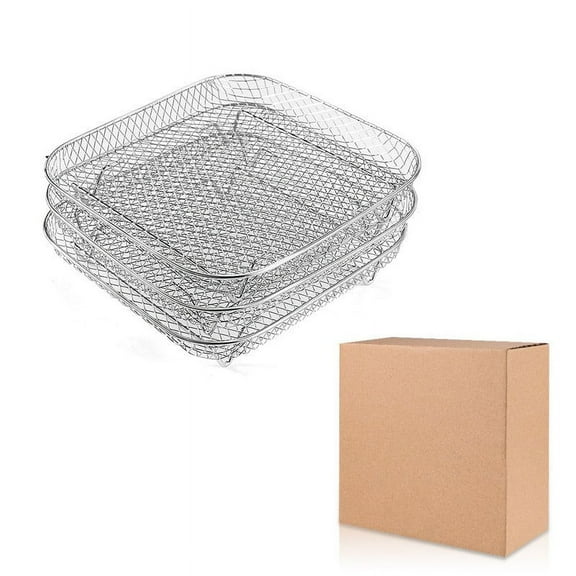 3-Tier Stackable Stainless Steel Dehydrator Rack | 304 Food-Grade Drying Tray with Elevated Corners & Anti-Slip Clips | Space-Saving Kitchen Organizer for Fruits Herbs Dishes