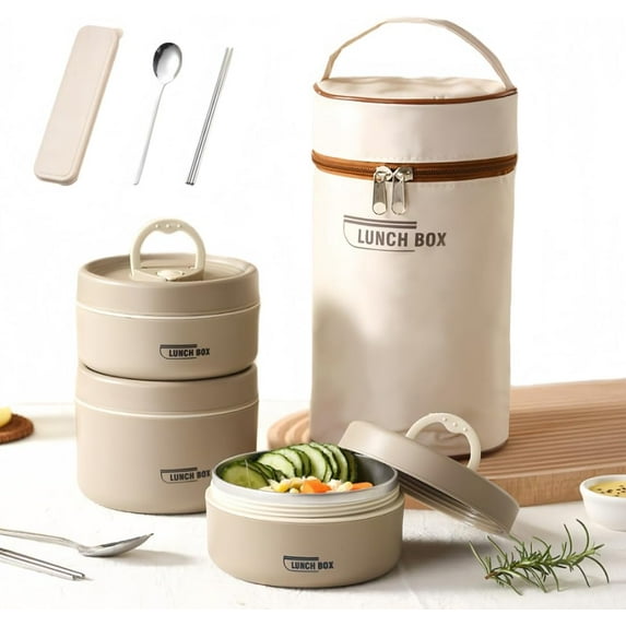 3-Tier Stackable Stainless Steel Insulated Lunch Container Set with Thermal Bag. Keeps Food Hot. Portable Bento Box with Separate Compartments for Work, Office, Picnic, Camping