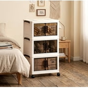 3-Tier Stackable Storage Bins with Lids, Collapsible Rolling Closet Organizer with Wheels, Plastic Storage Cabinet Closet Organizer for Bedroom Living Room