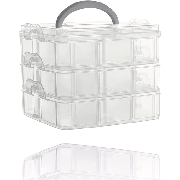 3 Tier Stackable Storage Box with 18 Adjustable Compartments Snap-Lock Clear Container Box Bead Organizers for Art Craft Storage Storing Toy Jewelry Accessory