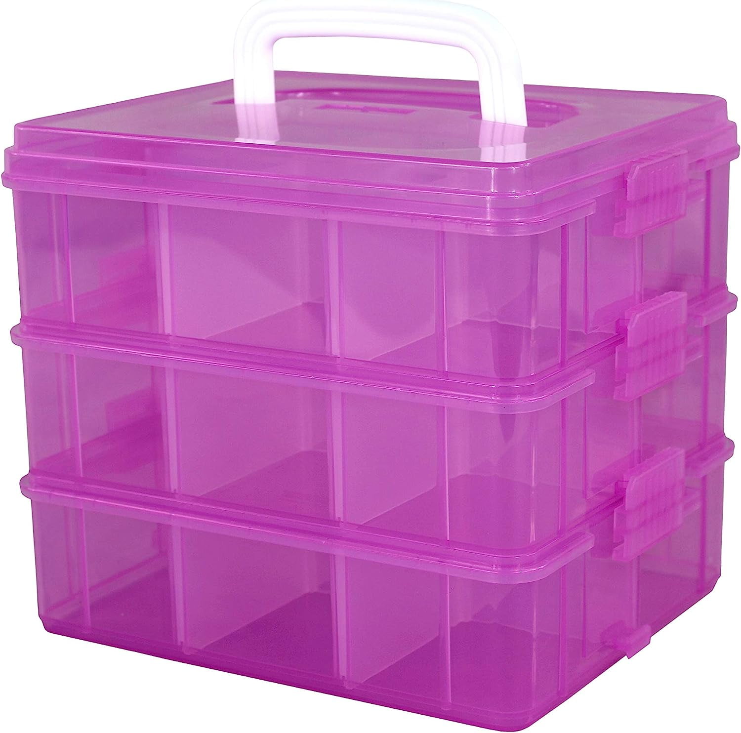 3Tier Stackable Storage Container with 18 Adjustable Compartments