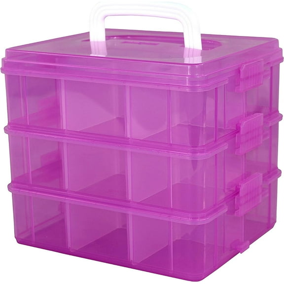 3-Tier Stackable Storage Container with 18 Adjustable Compartments, Plastic Craft Organizer Case Tool Storage Container Bins for Jewelry Beads Arts and Crafts Beauty Supplies