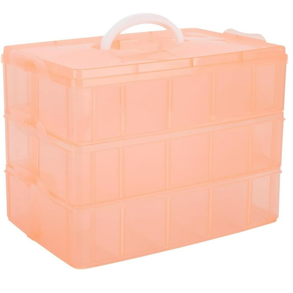 3-Tier Stackable Storage Container Box with Dividers-30 Compartments Tutuviw Bead Organizers with Latch Lid for Art Craft Storage Tape Ornaments, Portable Handle (Orange)