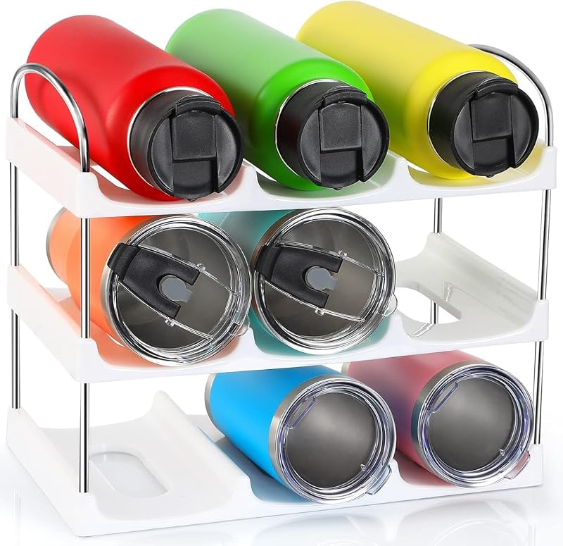 3 Tier Stackable Water Bottle Organizer Holder for Cabinet - for Stanley 40 oz & Others' Large Cup, Tumbler Organization - Clear Wine Rack, Home Kitchen Countertop Fridge Pantry Shelf Storage, Hold 12 - Walmart.com