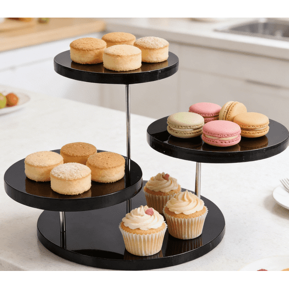 3-Tier Stacked Acrylic Stand, Perfume Organizer Stand, Risers Display Stand for Decoration, Modern Cake & Pastry Stand for Kitchen, Cafe, Party, Metal Frame,Black