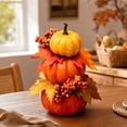 thumbnail image 1 of 3-Tier Stacked Artificial Pumpkin Decor White Orange Red Harvest Tabletop Centerpiece with Maple Leaves Berries Thanksgiving, 1 of 6