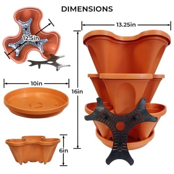 3 Tier Stacking Planter-Flower, Herb, Stackable Garden, Vegetable-Self-Watering-Indoor/Outdoor, Black